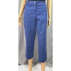 Hilary Radley Navy Print Cropped Capri Cotton Stretch Pants Women's Size 10